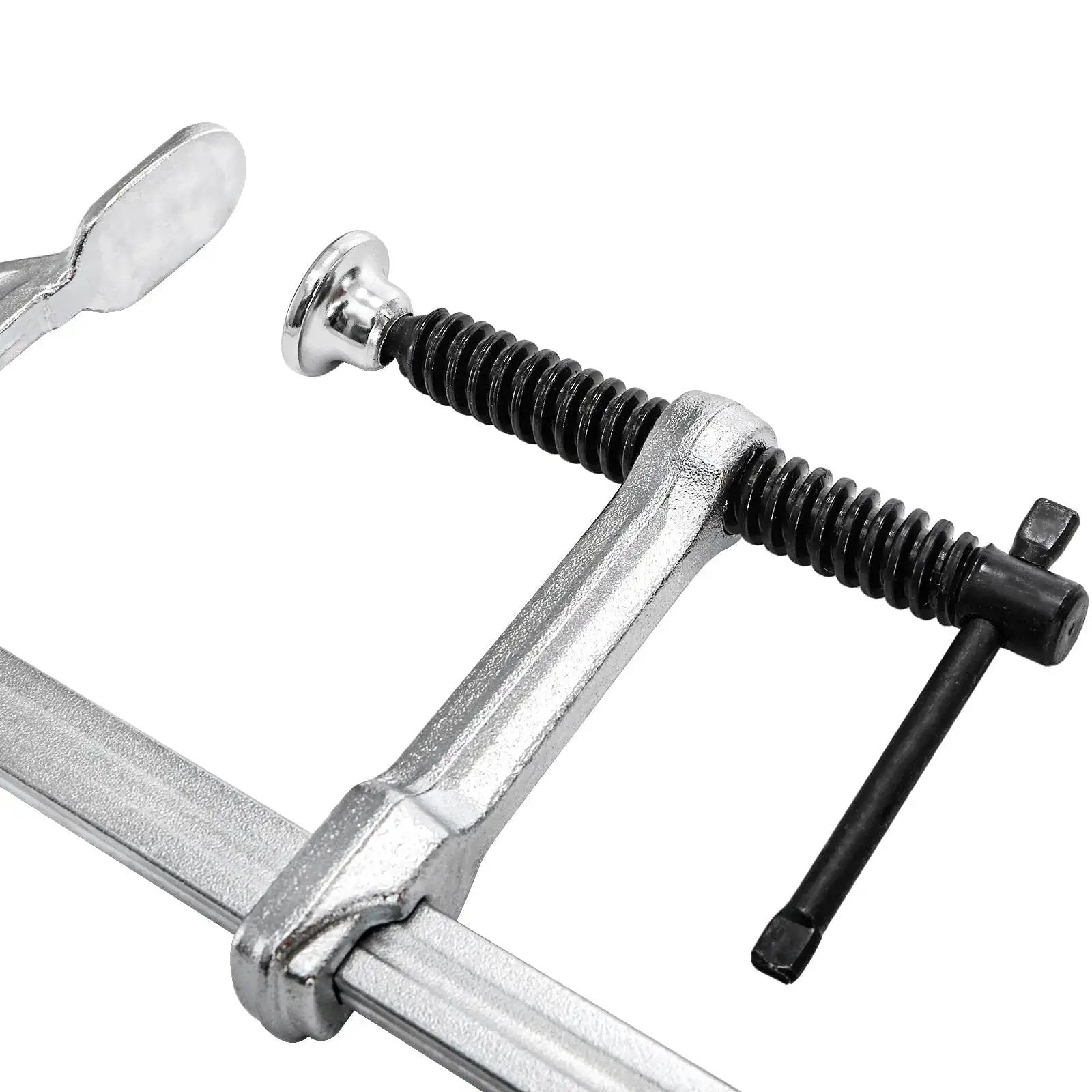 Close-up of 4 Pack 12 Inch Bar Clamps For Welding And Woodworking, Drop Forged Steel F Clamps With 450 Lb Load Capacity