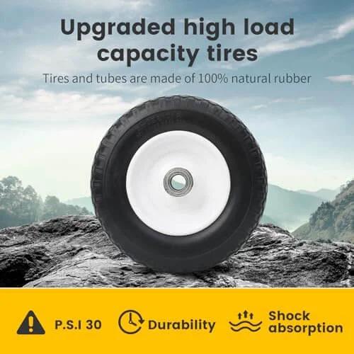 12 Inch Flat Free Solid Polyurethane Tire and Wheel, Black All Purpose Replacement with 1 Inch Bore, mountainous backdrop