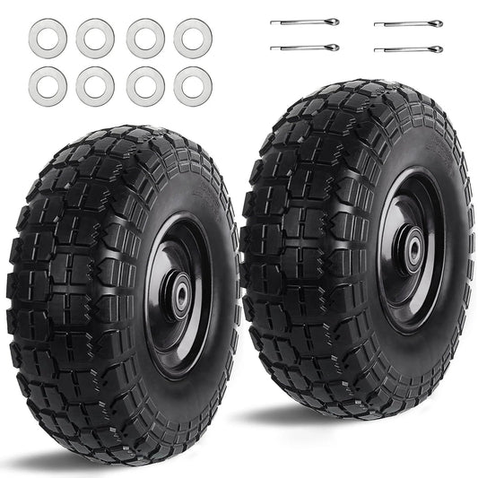 12 Inch Flat Free Solid Rubber Tire and Wheel Set, 410/350-6 Polyurethane Replacement Wheels with accessories