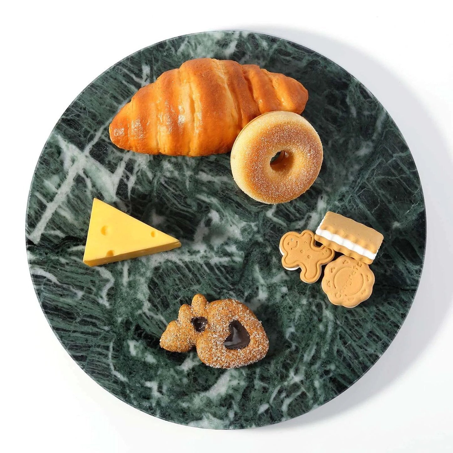 12 inch marble lazy susan turntable made from natural green marble, rotating serving tray designed for countertops