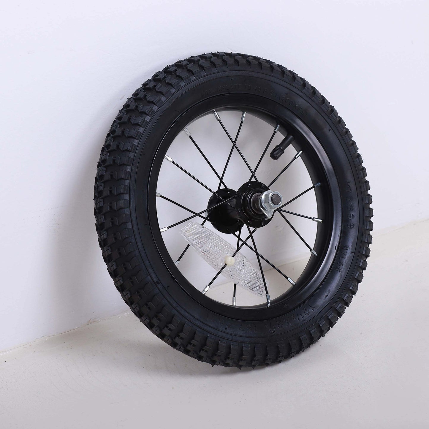 12 Inch Kids Bike Front Wheel Replacement with Air Rubber Tire, Black Steel Rim, Stainless Spokes, 3/8 inch axle, Schrader tube pre mounted