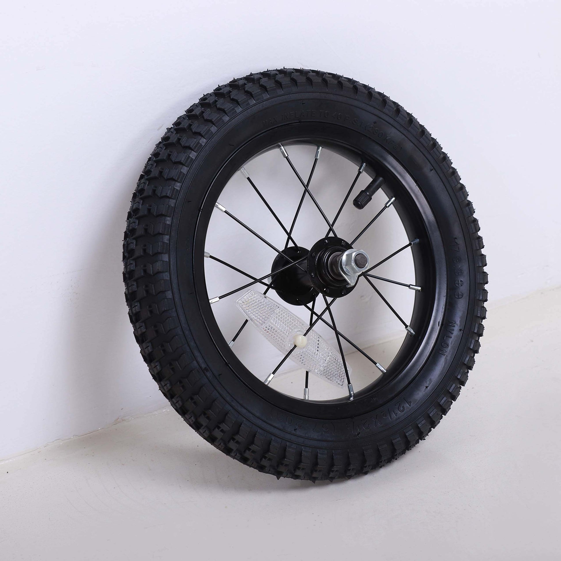 12 Inch Kids Bike Front Wheel Replacement with Air Rubber Tire, Black Steel Rim, Stainless Spokes, 3/8 inch axle, Schrader tube pre mounted