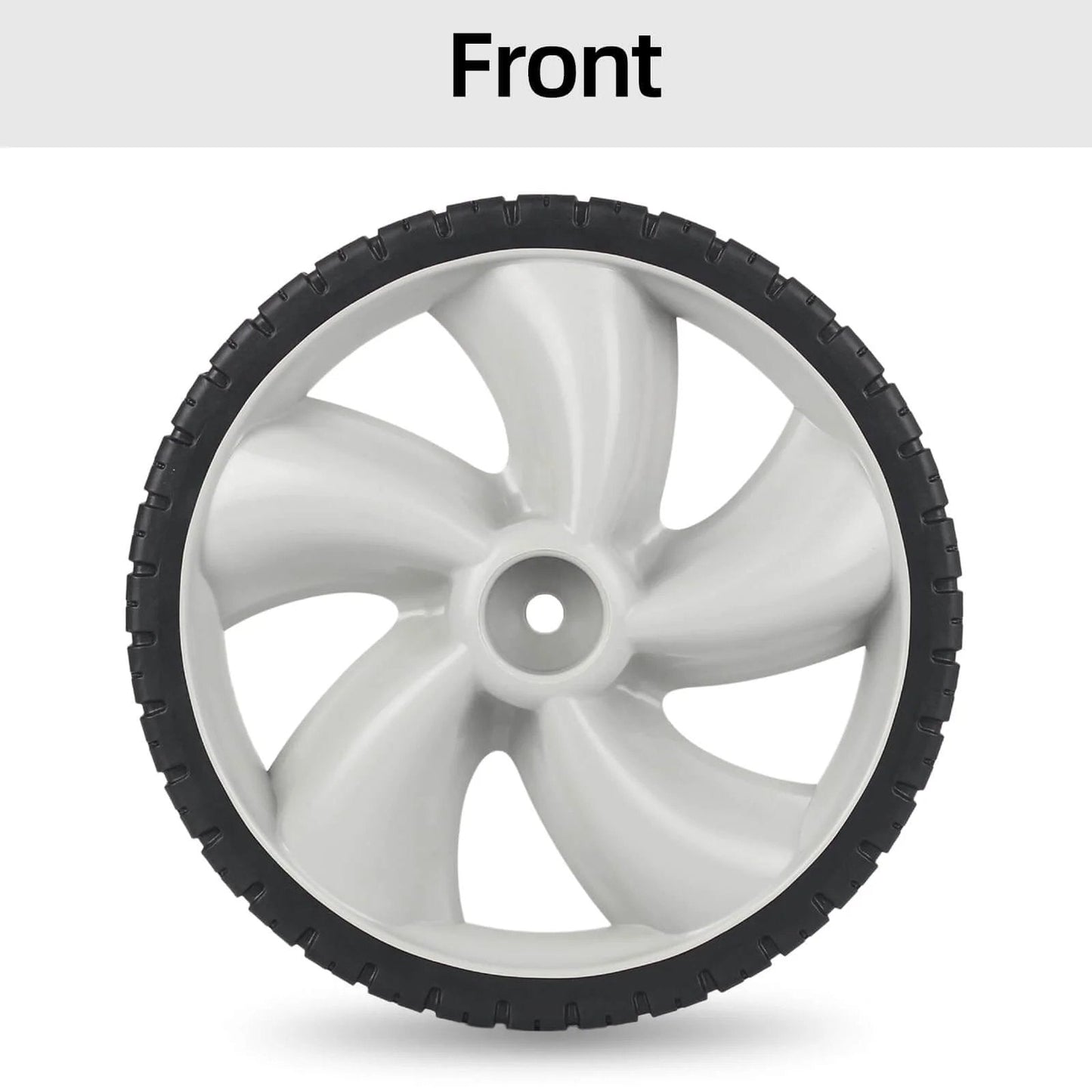 Front view of 12 Inch Rear Lawn Mower Wheels Replacement for Arnold 490-324-0002, 12x1.75 Plastic Wheels, 2 Pack