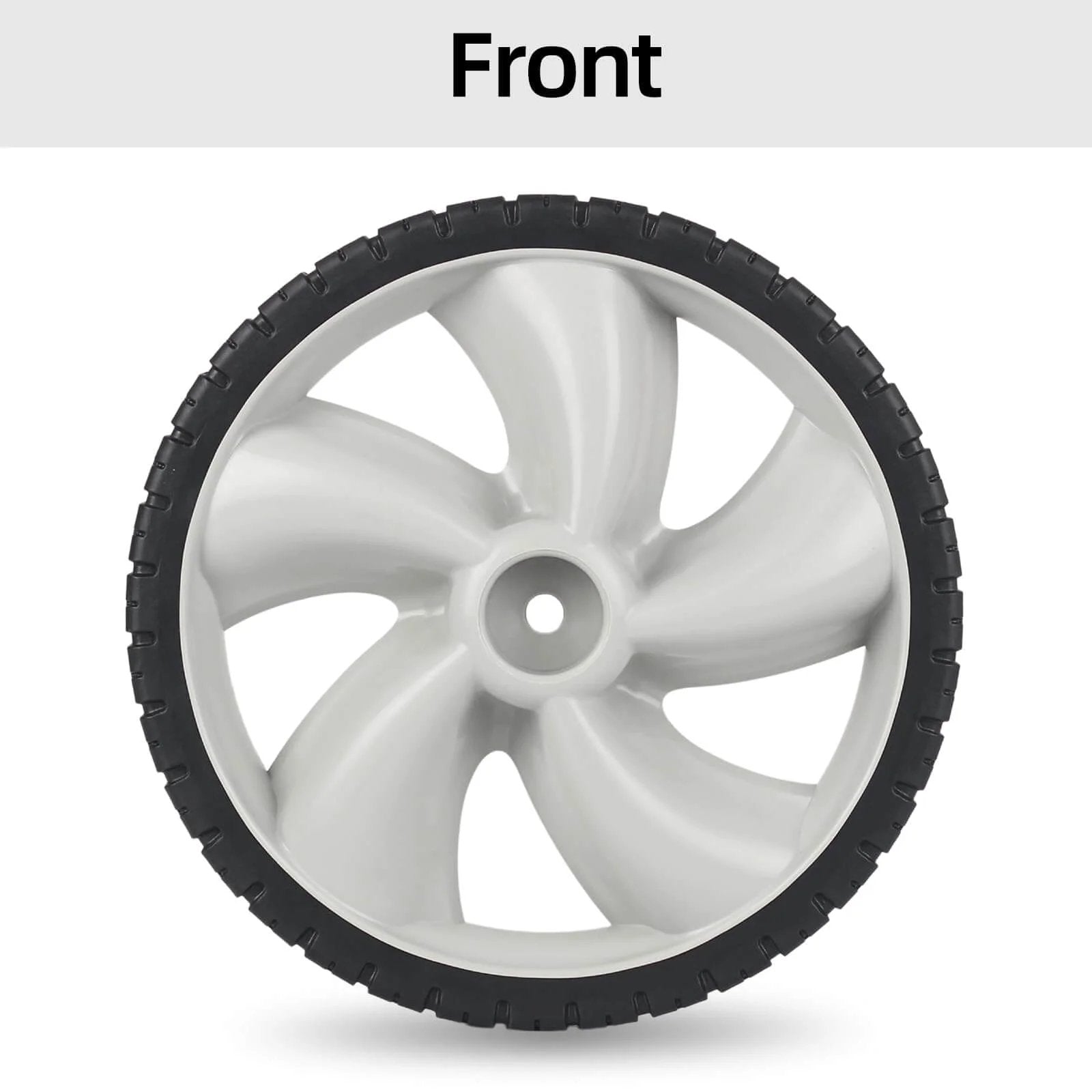 Front view of 12 Inch Rear Lawn Mower Wheels Replacement for Arnold 490-324-0002, 12x1.75 Plastic Wheels, 2 Pack