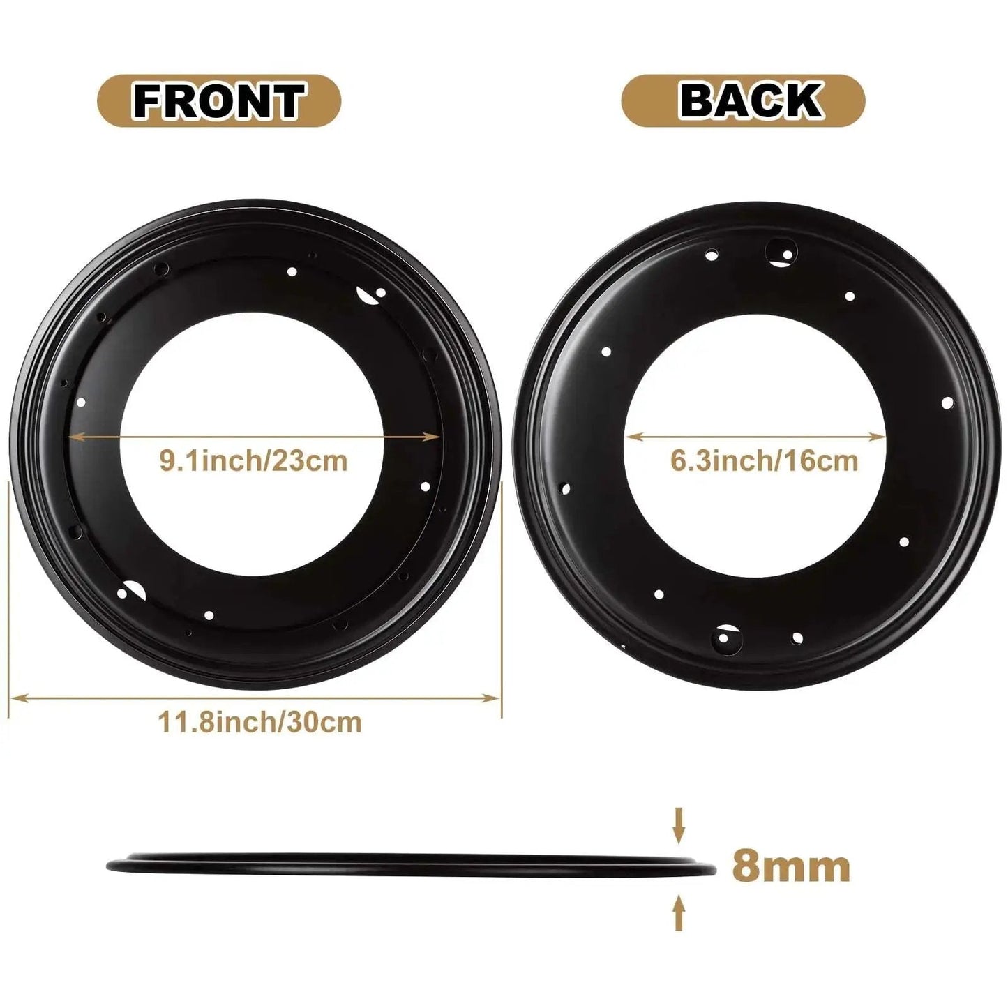 12 Inch Lazy Susan Bearing Set Four Pack Rotating Turntable Plate 5/16 Inch Thick Galvanized Steel Construction Front and Back View