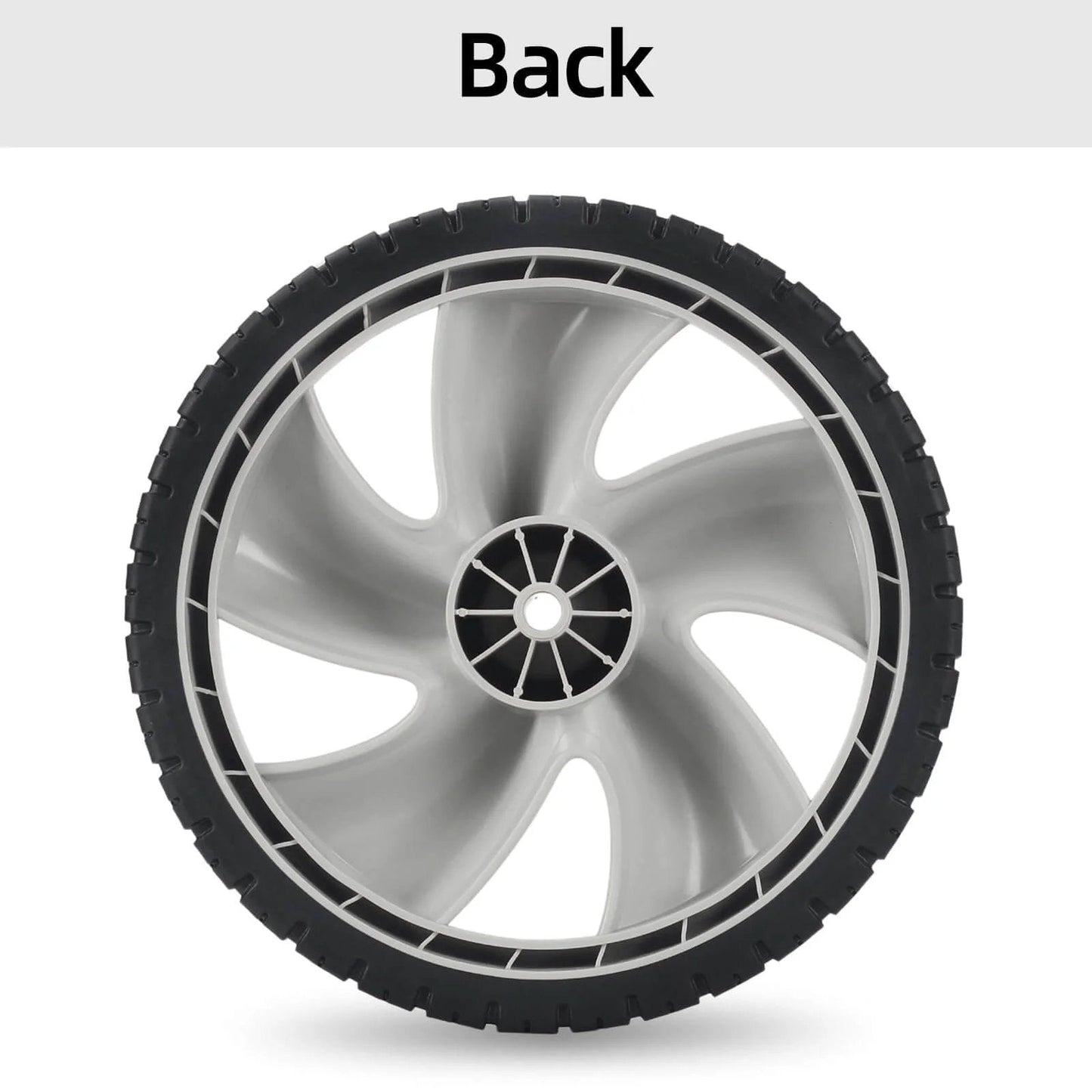 Back view of 12 Inch Rear Lawn Mower Wheels Replacement for Arnold 490-324-0002, 12x1.75 Plastic Wheels with 1/2 Inch Nylon Hub