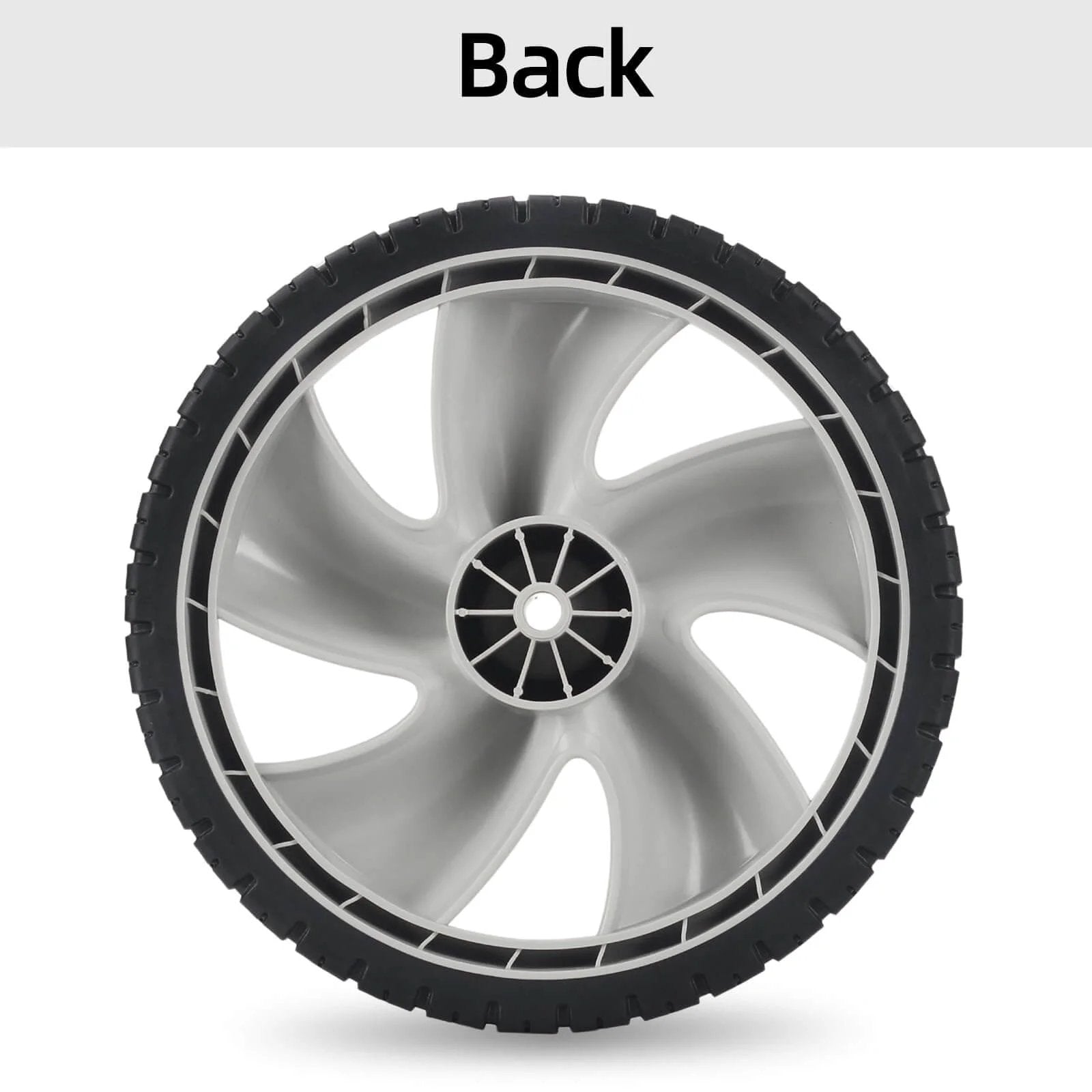 Back view of 12 Inch Rear Lawn Mower Wheels Replacement for Arnold 490-324-0002, 12x1.75 Plastic Wheels with 1/2 Inch Nylon Hub