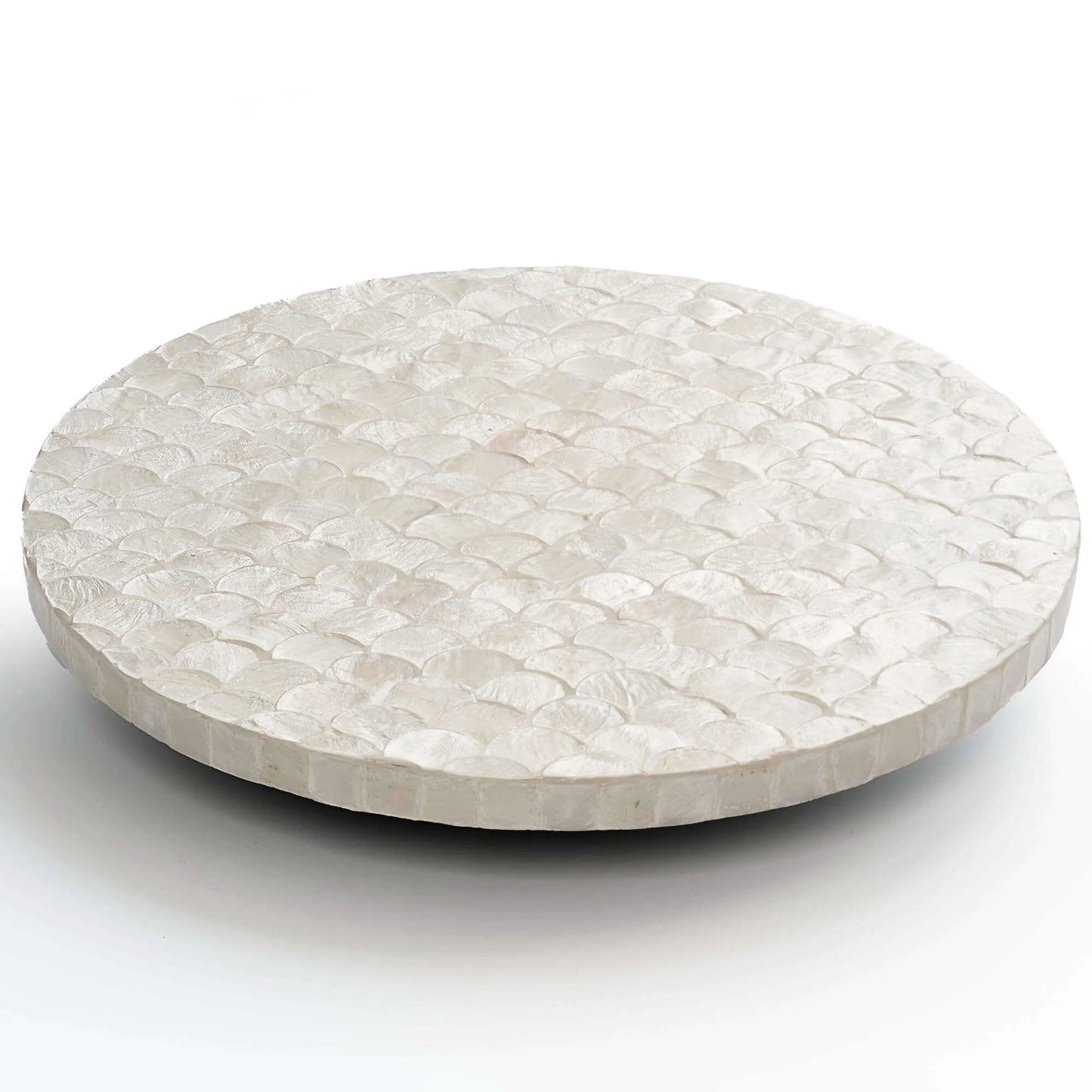 12 inch white capiz lazy susan turntable centerpiece, mother of pearl spinning tray designed for dining tables and counters