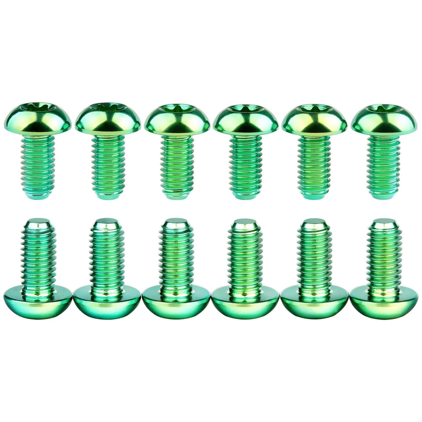 12 Pcs M5x10 Titanium Torx Bolts for Bicycle Disc Brake Rotors Made from Grade 5 6AL 4V Titanium Alloy Featuring T25 Torx Head Lightweight High Strength Green Finish Compatible with Most Bike Disc Brake Systems