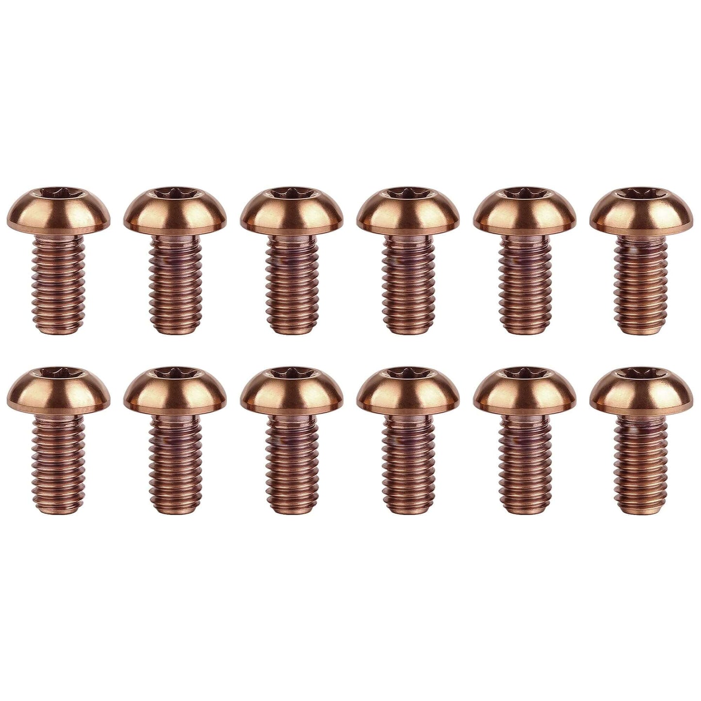 12 Pcs M5x10 Titanium Torx Bolts for Bicycle Disc Brake Rotors Made from Grade 5 6AL 4V Titanium Alloy Featuring T25 Torx Head Lightweight High Strength Bronze Finish Compatible with Most Bike Disc Brake Systems