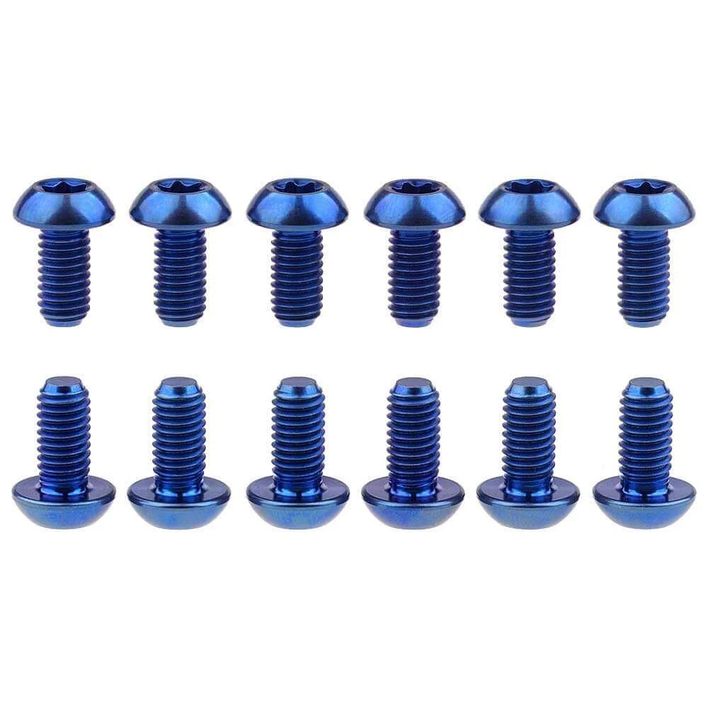 12 Pcs M5x10 Titanium Torx Bolts for Bicycle Disc Brake Rotors Made from Grade 5 6AL 4V Titanium Alloy Featuring T25 Torx Head Lightweight High Strength Blue Finish Compatible with Most Bike Disc Brake Systems