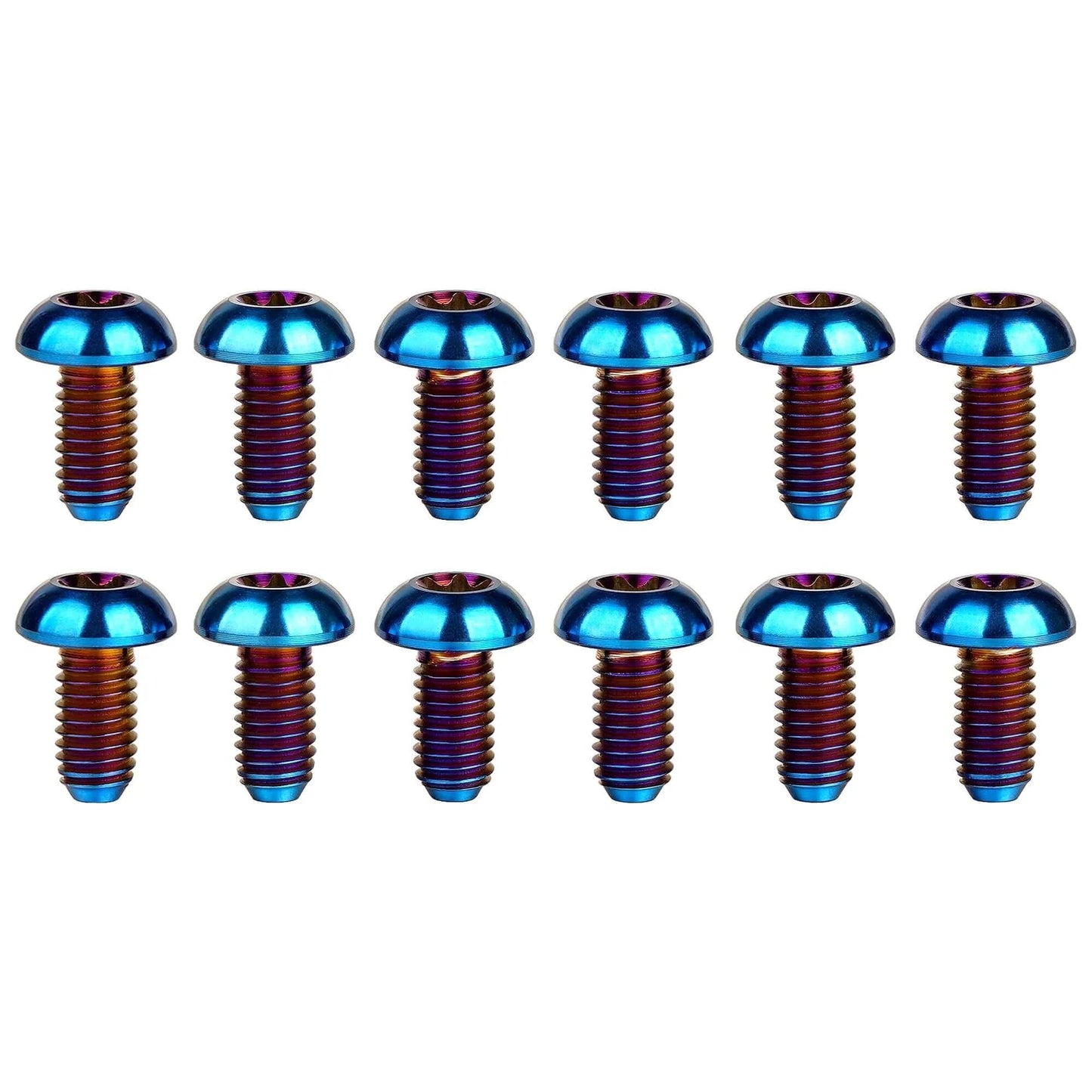12 Pcs M5x10 Titanium Torx Bolts for Bicycle Disc Brake Rotors Made from Grade 5 6AL 4V Titanium Alloy Featuring T25 Torx Head Lightweight High Strength Burnt Blue Finish Compatible with Most Bike Disc Brake Systems