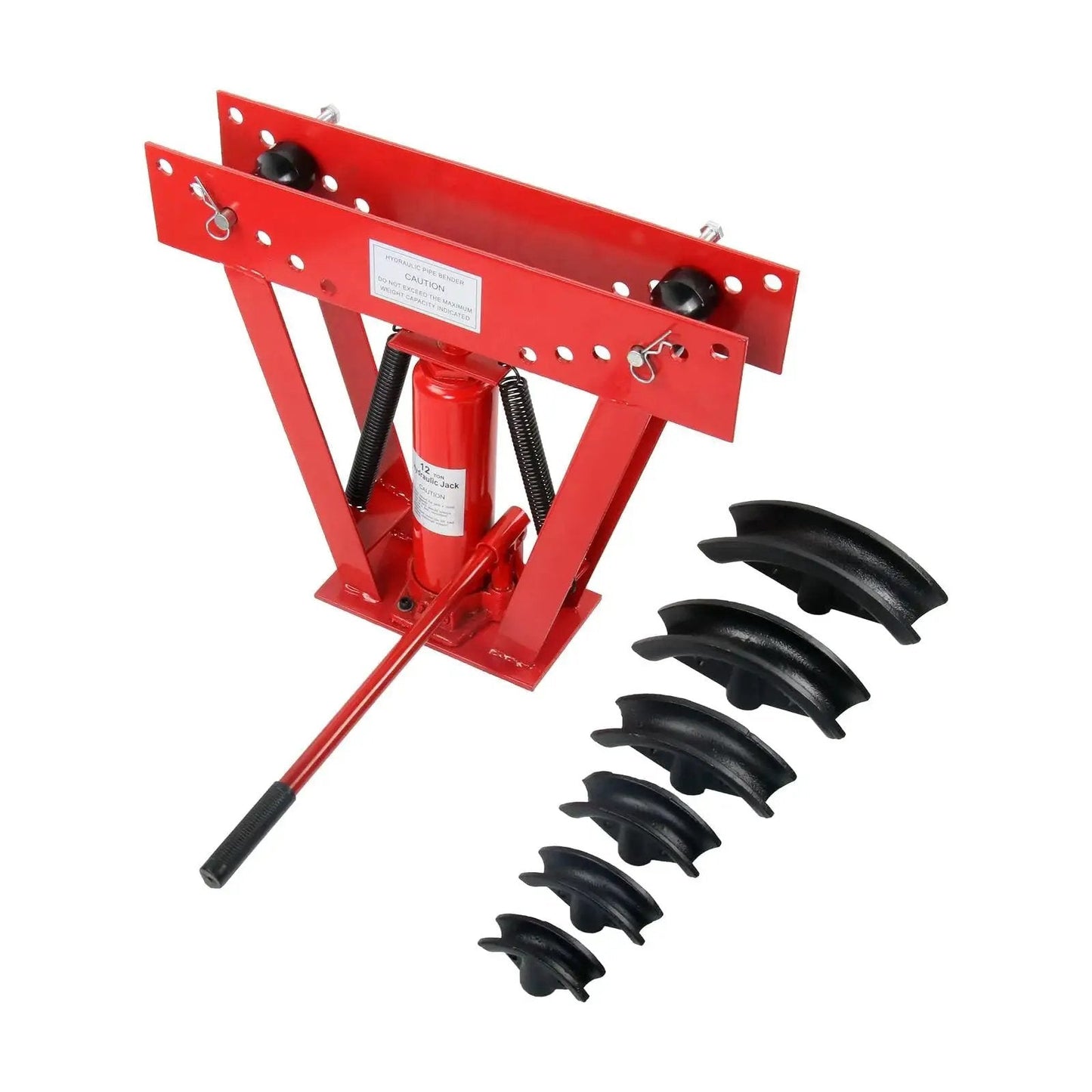 12 Ton Manual Hydraulic Pipe Bender with Six Dies and Adjustable Rollers for Piping and Exhaust Tubes 90 to 180 Degree Bends