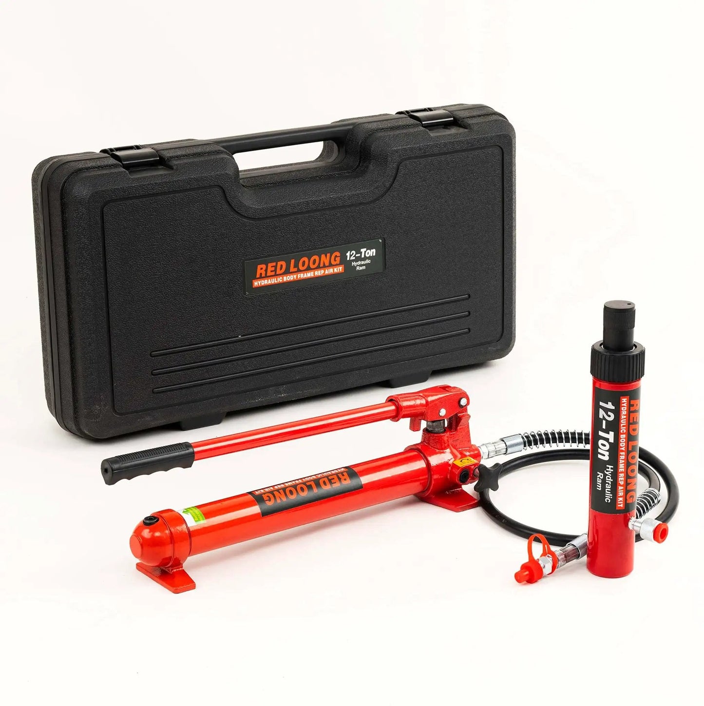 Powerful 12 Ton Porta Power Hydraulic Jack Kit For Auto Body Frame Repair with heavy duty hydraulic ram, pump, and case.