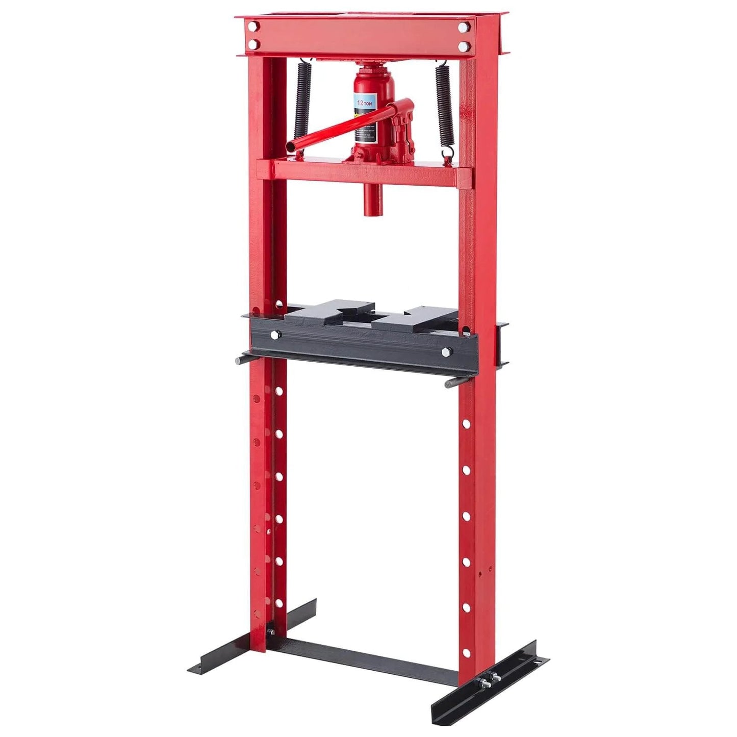 12 Ton Hydraulic Shop Press with Plate, Adjustable H-Frame Garage Floor Hydraulic Benchtop Press, red steel, side view