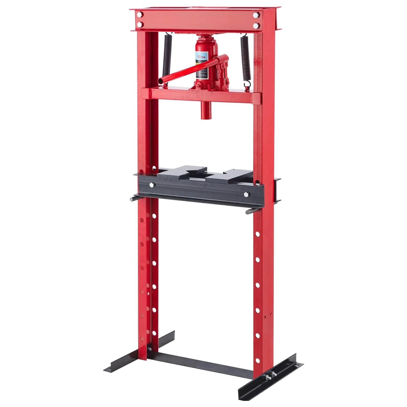 12 Ton Hydraulic Shop Press with Plate, Adjustable H-Frame Garage Floor Hydraulic Benchtop Press, red steel, side view