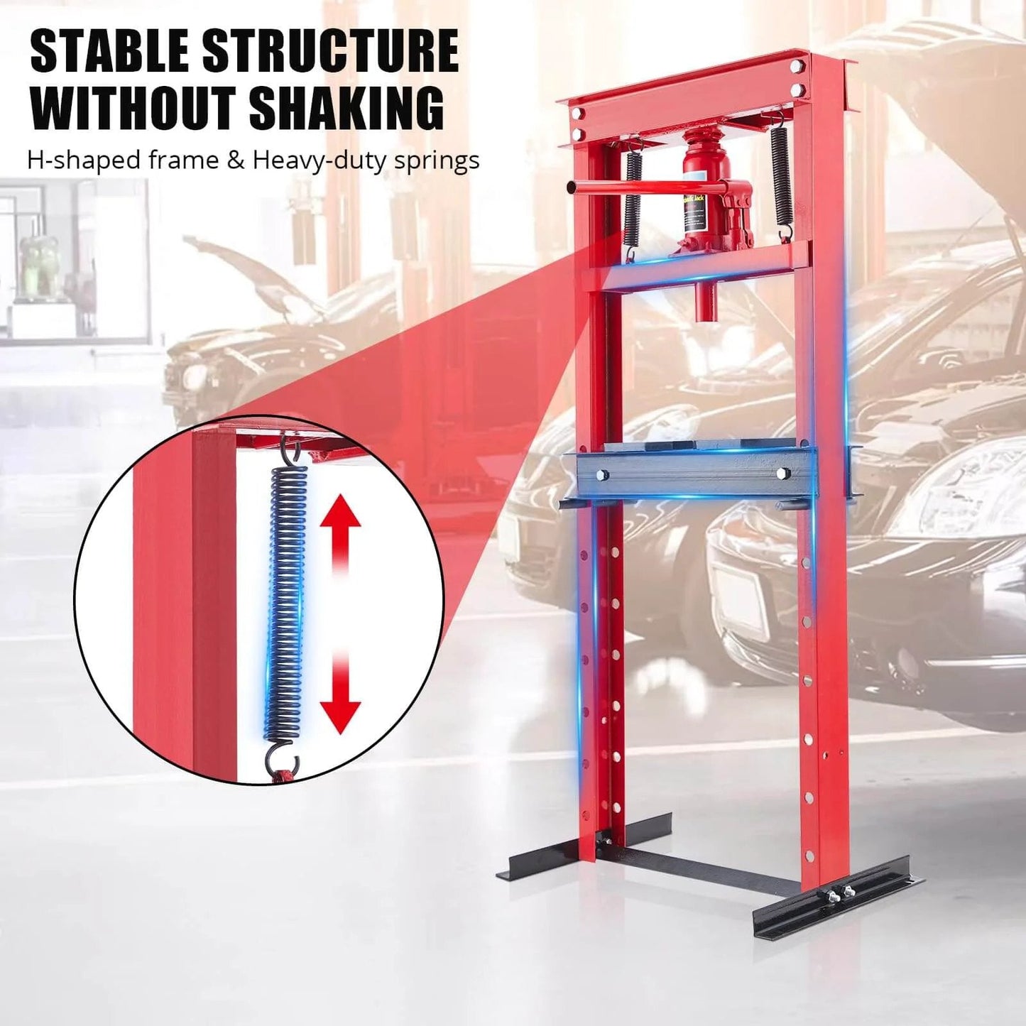 ✝️ 12 Ton Hydraulic Shop Press with Plate, Adjustable H-Frame Garage Floor Hydraulic Benchtop Press with stable structure highlighted.