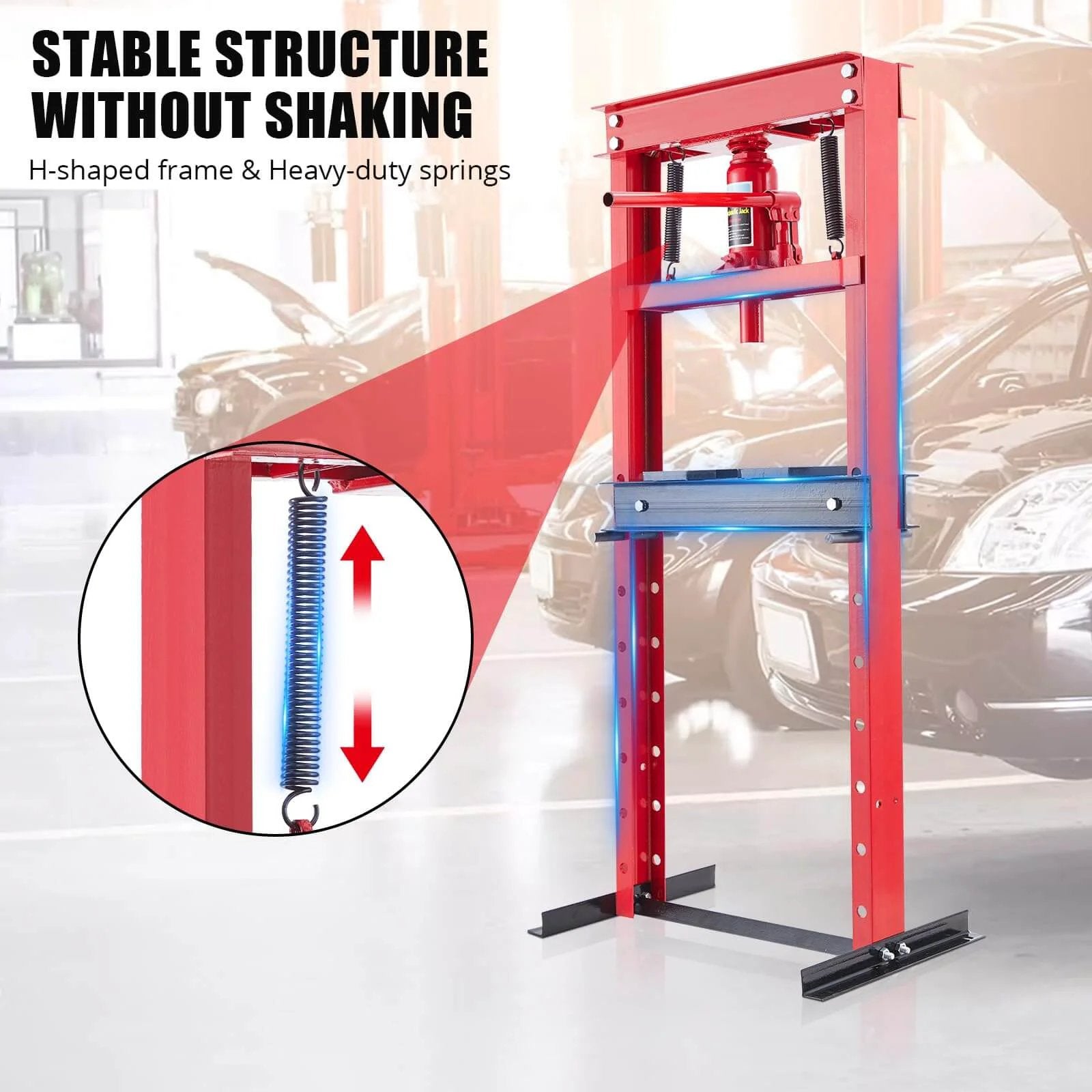 ✝️ 12 Ton Hydraulic Shop Press with Plate, Adjustable H-Frame Garage Floor Hydraulic Benchtop Press with stable structure highlighted.