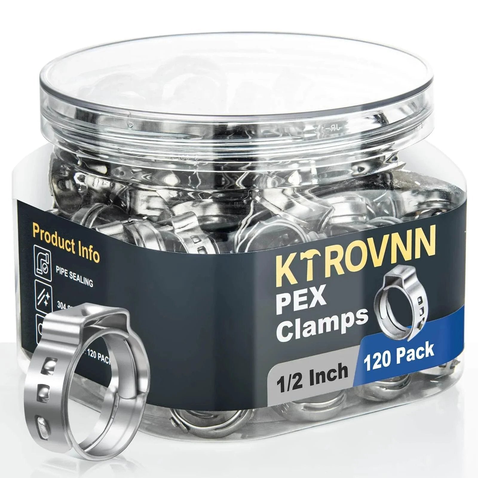 120 Pack One Half Inch Pex Cinch Clamps Rings Heavy Duty 304 Stainless Steel Pex Crimp Rings Thickened Single Ear Hose Clamps