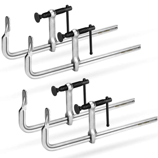 4 Pack 12 Inch Bar Clamps Set With Drop Forged Steel Construction 3 Inch Throat Depth And 450 Lbs Load Capacity shown in silver metal