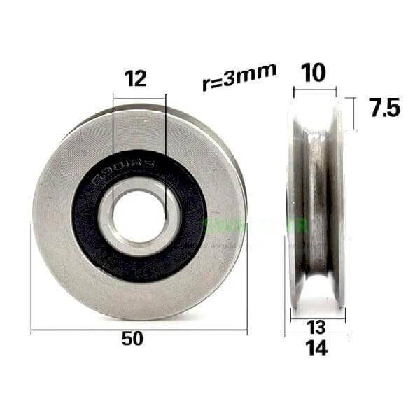 12mm Bore Bearing - 50mm Steel Wire Rope Cable Track Pulley 12x50x13mm