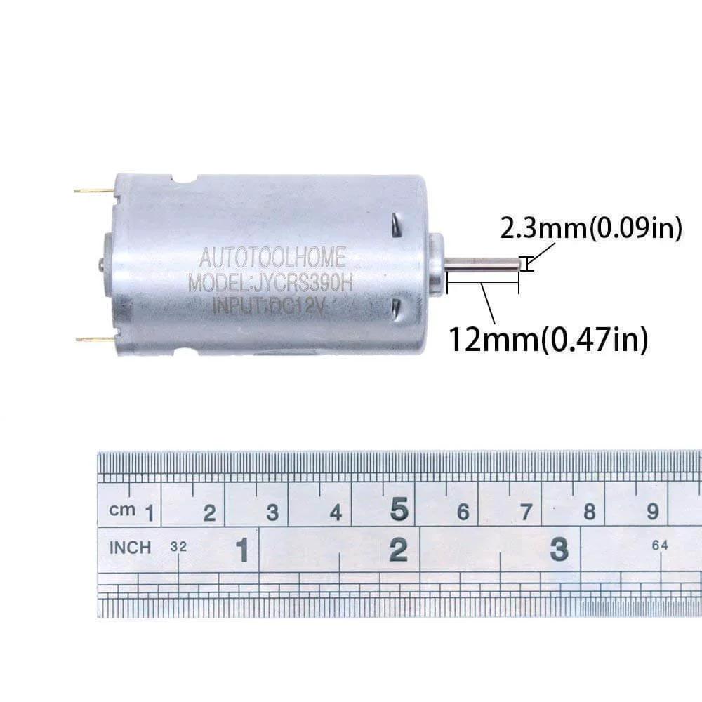 6-12V Mini DC Motor High Torque Gear for Traxxas R/C and Power Wheels PCB DIY Electric Drill, showing dimensions and metal casing.