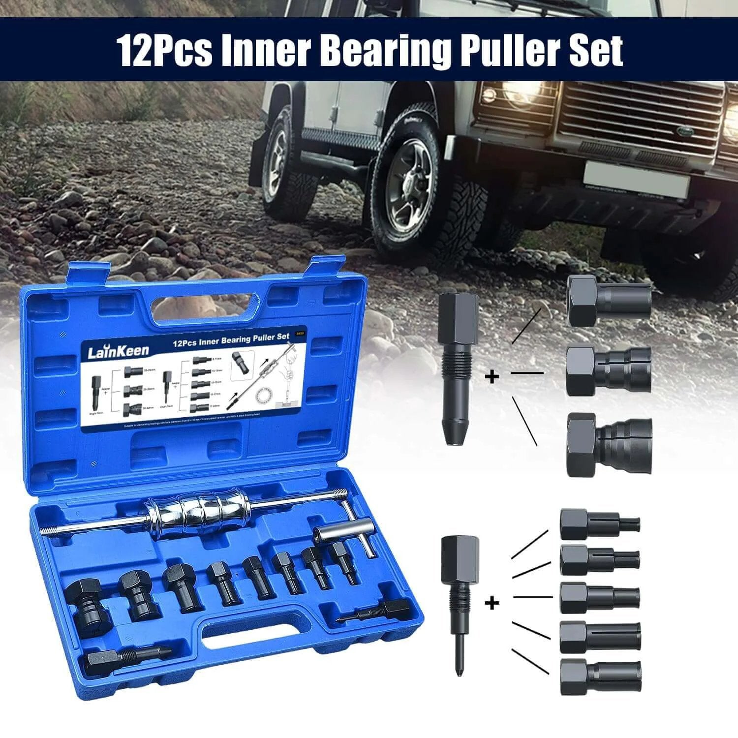 12pcs Blind Hole Collet Bearing Puller Set, Internal Bearing Extractor Puller Kit with Slide Hammer and Expandable Collets in case