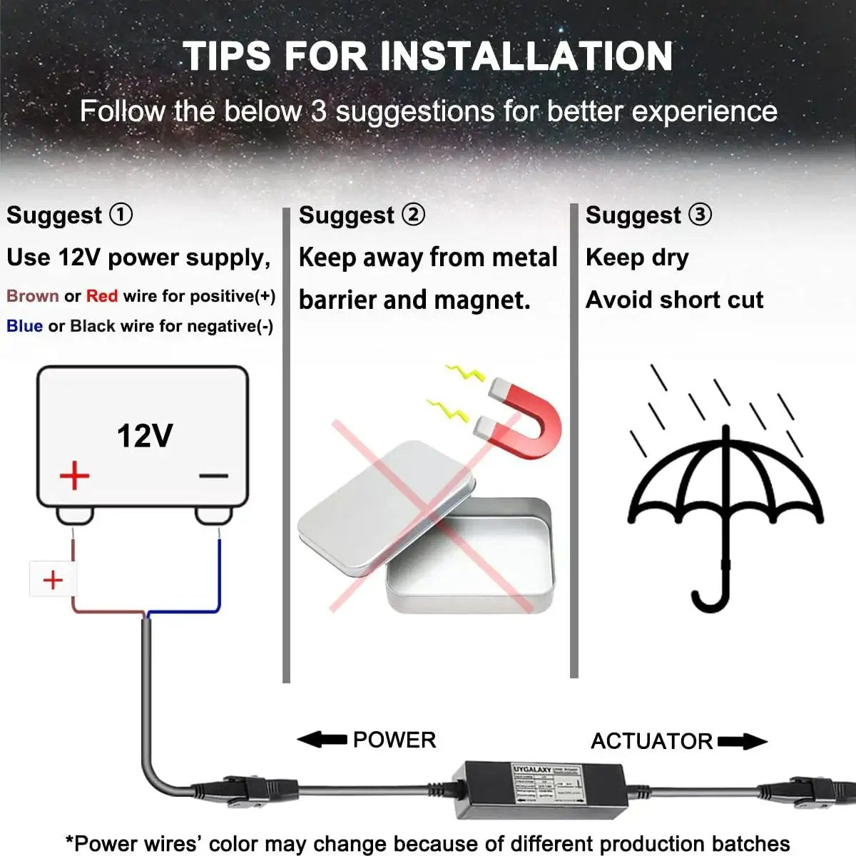 Installation tips for Plug And Play 12V Linear Actuator Controller Kit With 2 Wireless Remotes And 110V Power Adapter UYGALAXY