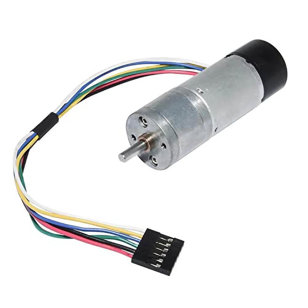 12V DC High Speed 300RPM Gear Motor with Encoder for Arduino and 3D Printers, showing silver casing and colored wiring harness