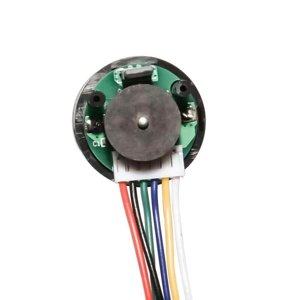 Close-up of 12V DC High Speed 300RPM Gear Motor with Encoder for Arduino and 3D Printers, highlighting wiring and encoder components.