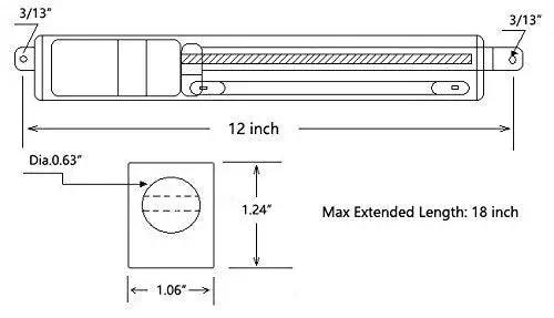 Diagram of Beefy 6 Inch Stroke Linear Actuator 12V DC With Built In Limit Switch and Mounting Brackets 55 Lbs
