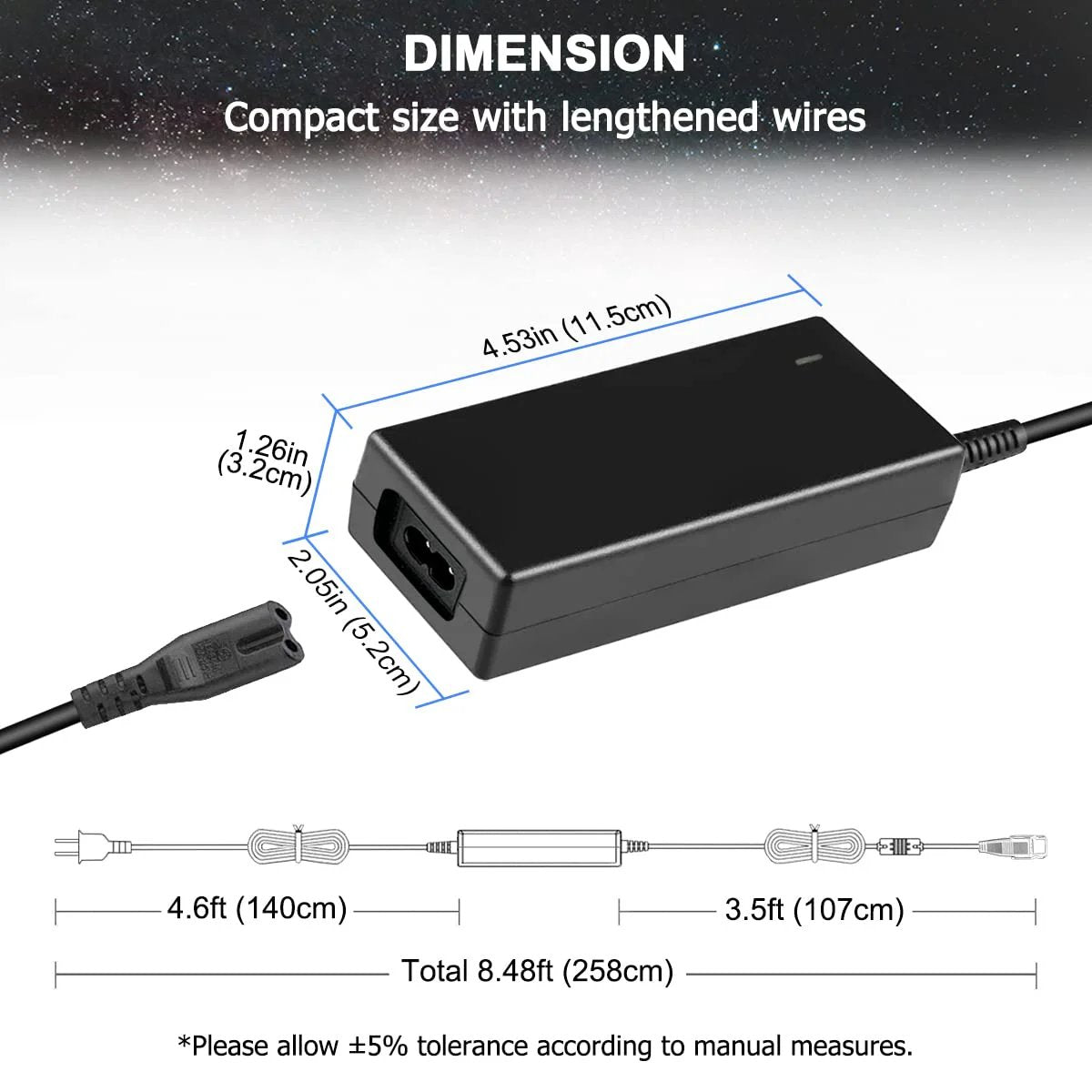 Power Supply For 12V DC Linear Actuators And Lift Chairs, 5A 60W AC DC Adapter Transformer with wall plug and lengthened wires.