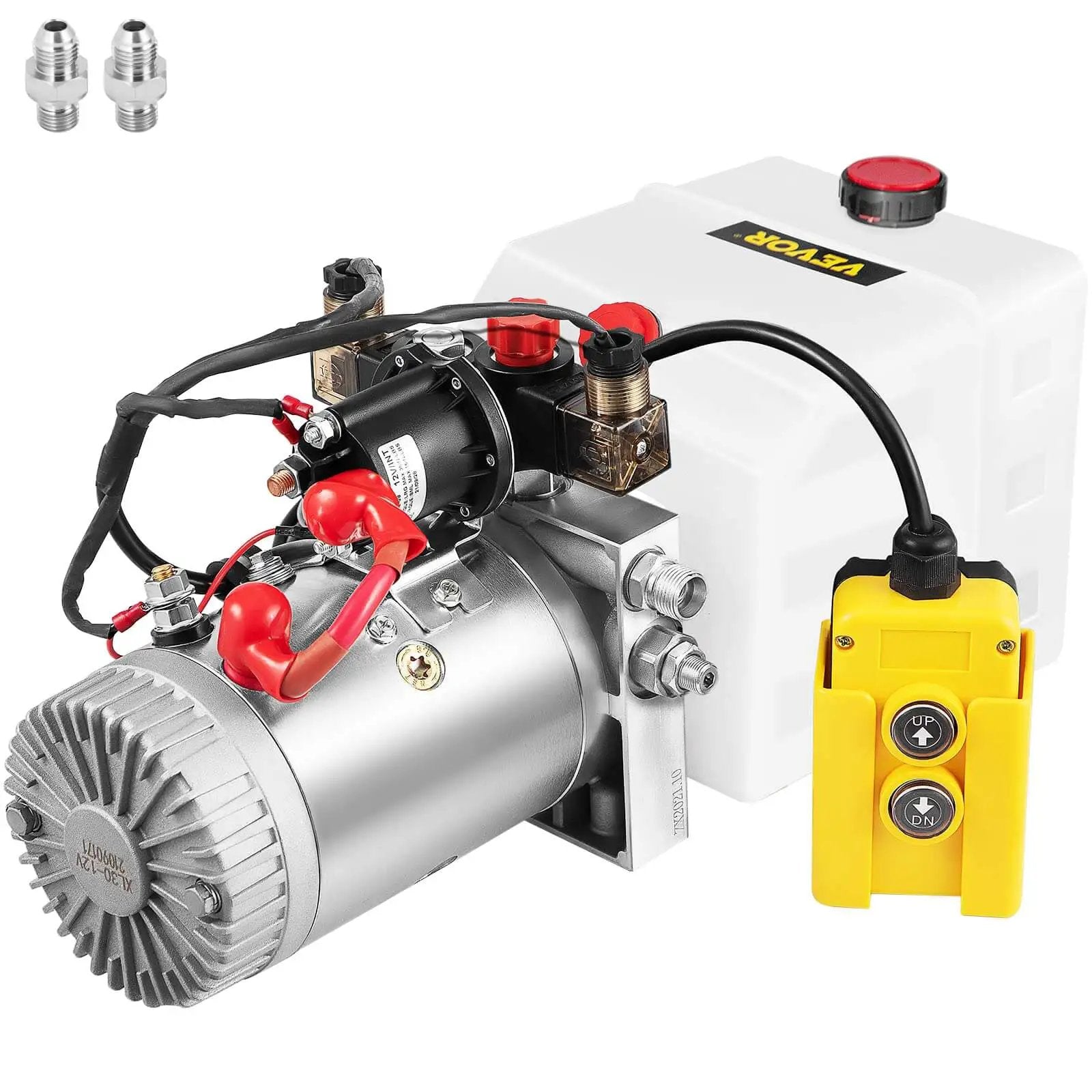 Beefy 12V Hydraulic Pump Power Unit With 3 Quart Reservoir For Dump Trailers And Car Lifting, Double Acting Up And Down, 3200 PSI A Port, 1500 PSI B Port, Plastic Oil Reservoir