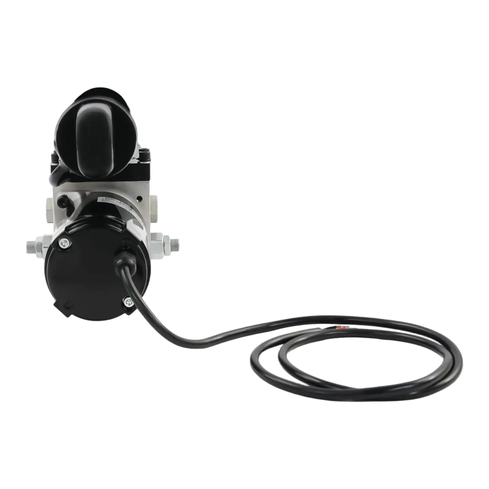 Front view of Beefy 12V Electric Hydraulic Linear Actuator with 8 Inch Stroke 2 Ton Load Capacity showing motor and wiring