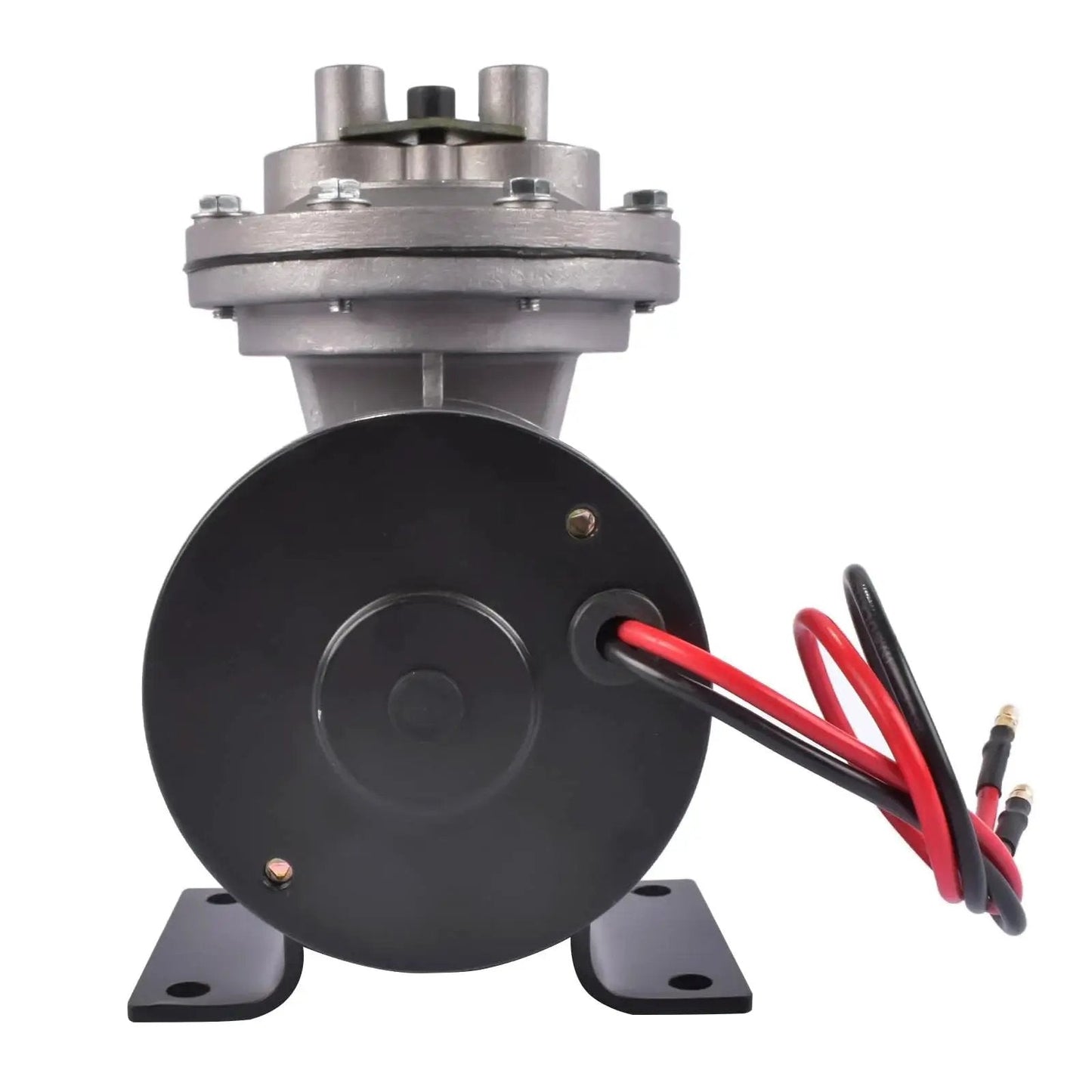 Front view of a 12 Volt Electric Vacuum Pump Kit for Brake Booster Replacement, showing wiring and mounting base for easy installation.