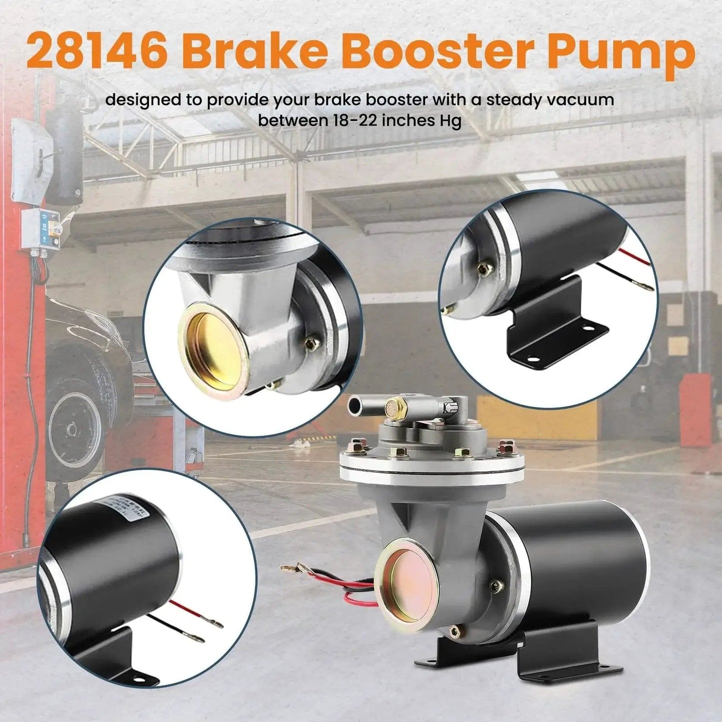 Powerful 12V Electric Vacuum Pump Kit For Brake Boosters With Installation Kit And All Hardware 18 To 22 Inch Vacuum Range