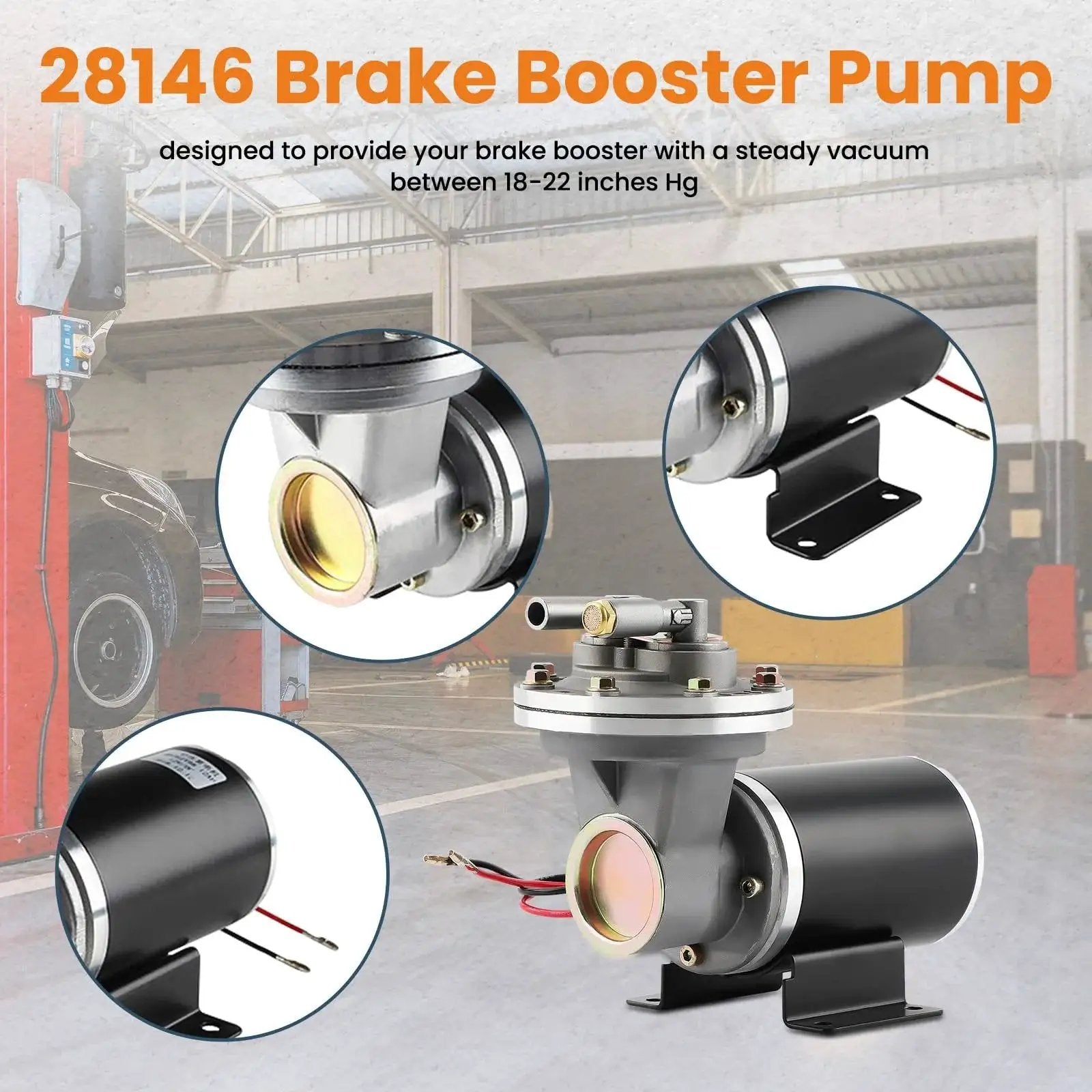 Powerful 12V Electric Vacuum Pump Kit For Brake Boosters With Installation Kit And All Hardware 18 To 22 Inch Vacuum Range
