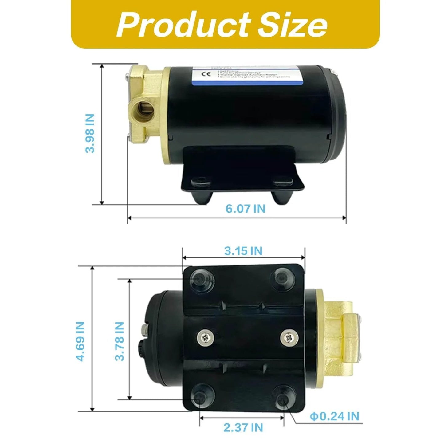 Dimensions of 12V Gear Pump-3.2 GPM Self-Priming Impeller Oil Transfer for Machinery Fuel, Viscous Liquids, Diesel Engine Scavenge Extractor Pump