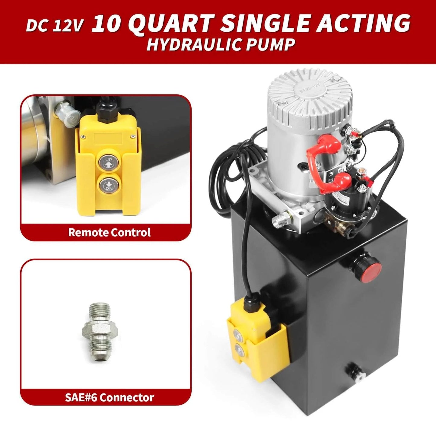 12V DC Hydraulic Power Device 10 Quart Single Acting Hydraulic Dump Trailer Pump with remote and SAE #6 connector