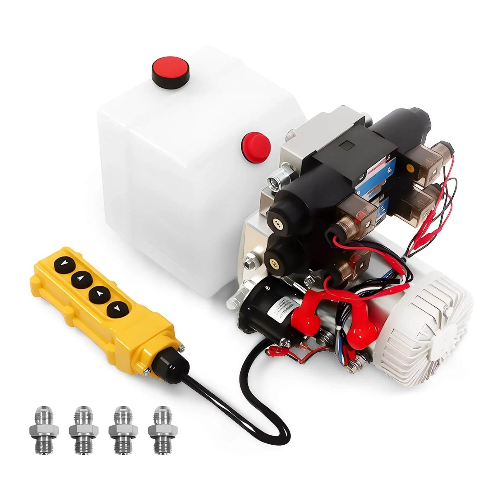 12V DC 4.5Liter Reservoir Hydraulic Power Pump Double Acting 4 Way Unit with remote control and fittings