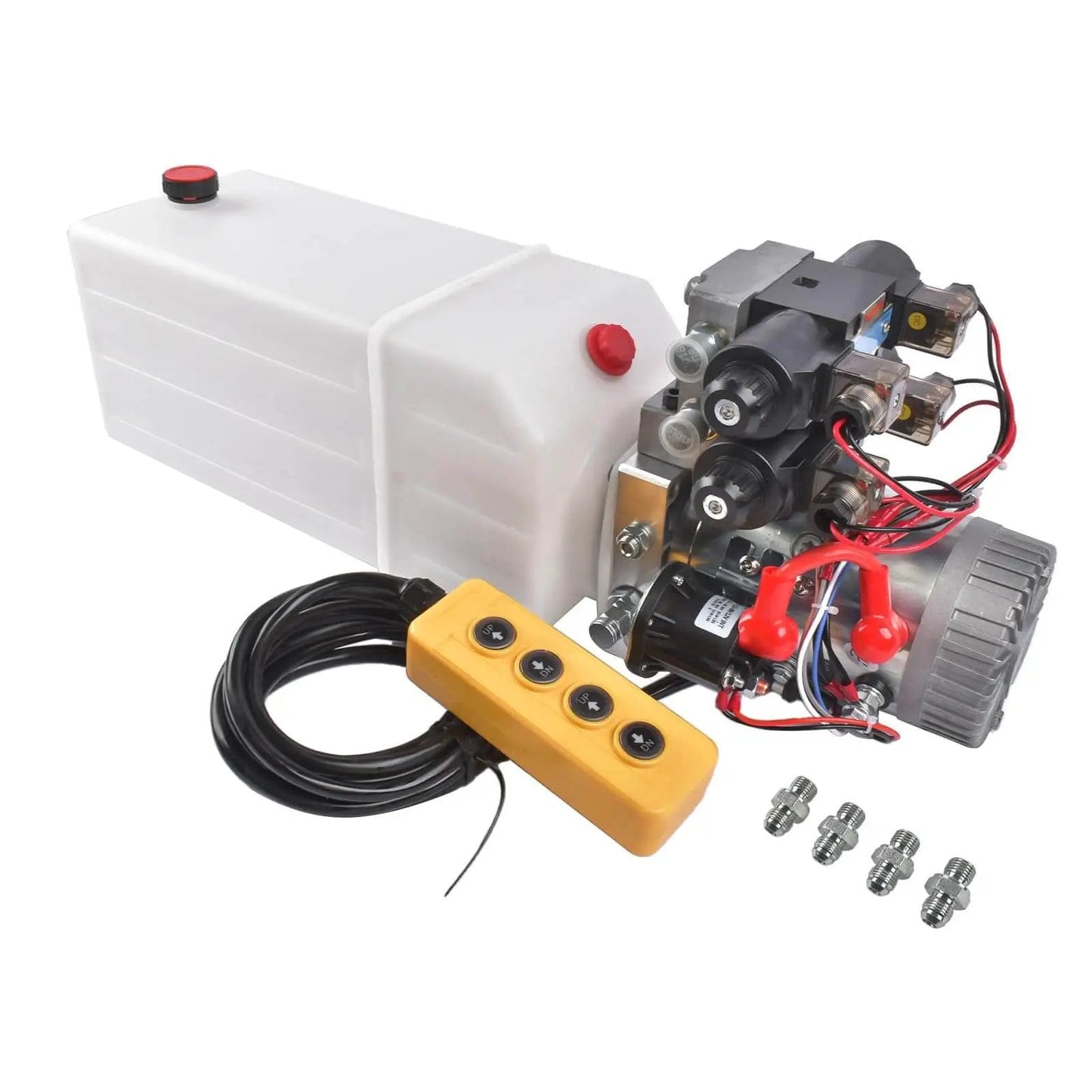 Beefy 12V DC Hydraulic Power Unit With 8 Quart Tank, Double Acting Pump And Double Solenoid Valves, 200 Bar Hydraulic Power Pack For Car Lifts