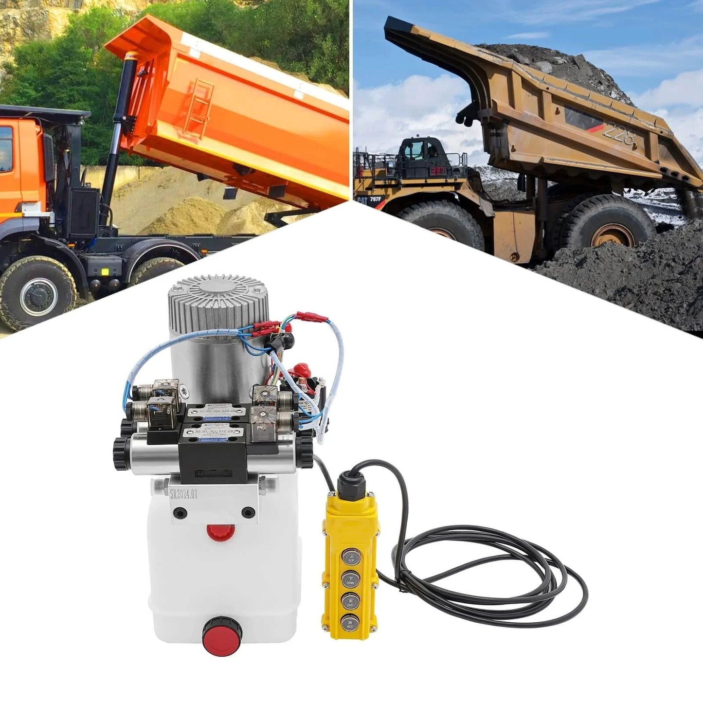 Double Acting Hydraulic Pump 12V DC 4.5 Quart Hydraulic Power Unit 1.6kW 3000RPM 22MPA for Dump Trailer in use