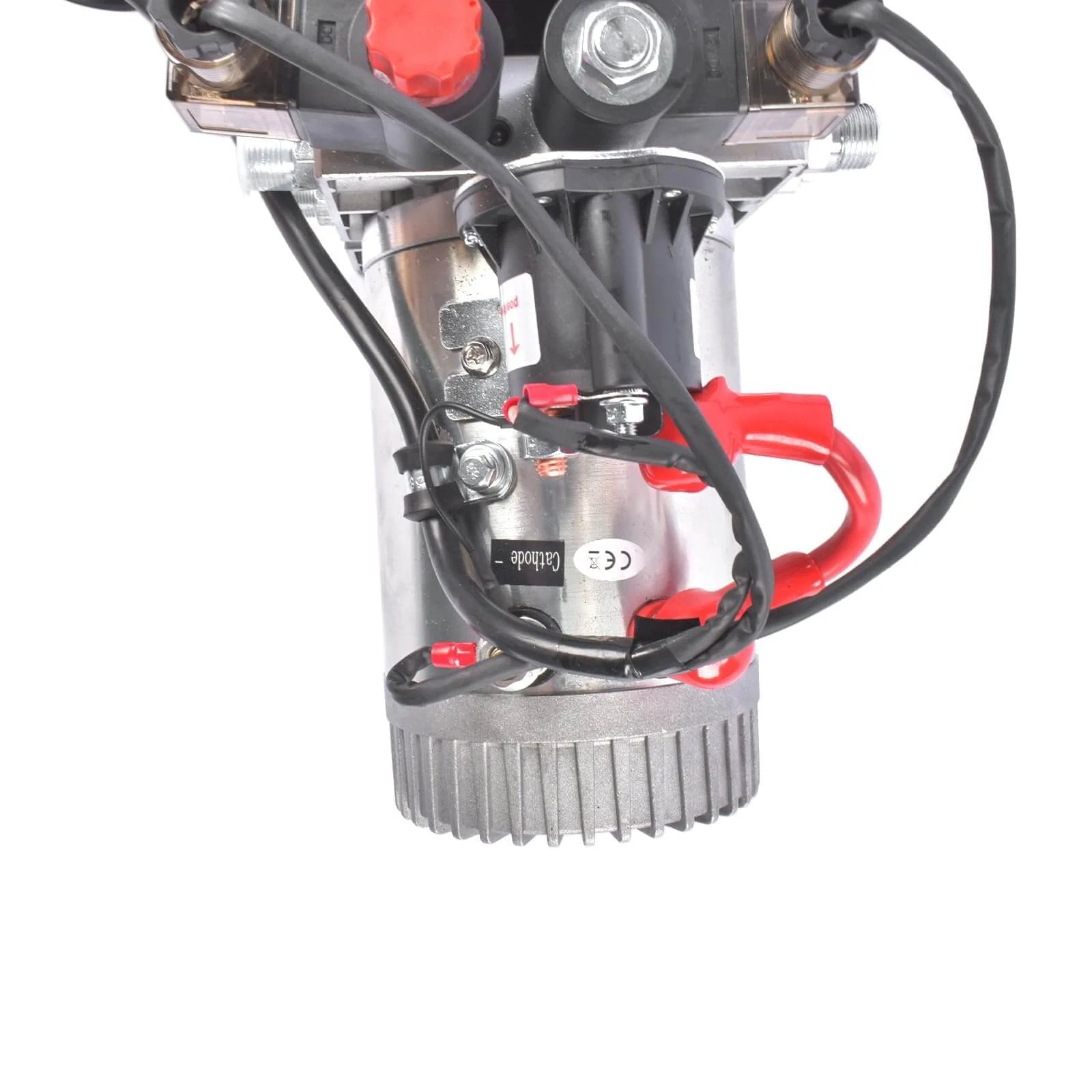 Close-up of 3200 PSI Hydraulic Power Unit, 12V DC Double Acting Hydraulic Pump wires and connections