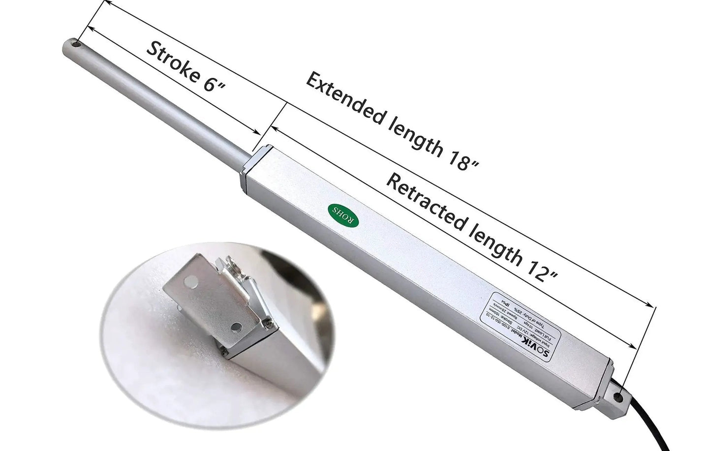 Beefy 6 Inch Stroke Linear Actuator 12V DC With Built In Limit Switch and Mounting Brackets, silver color, by SOViK