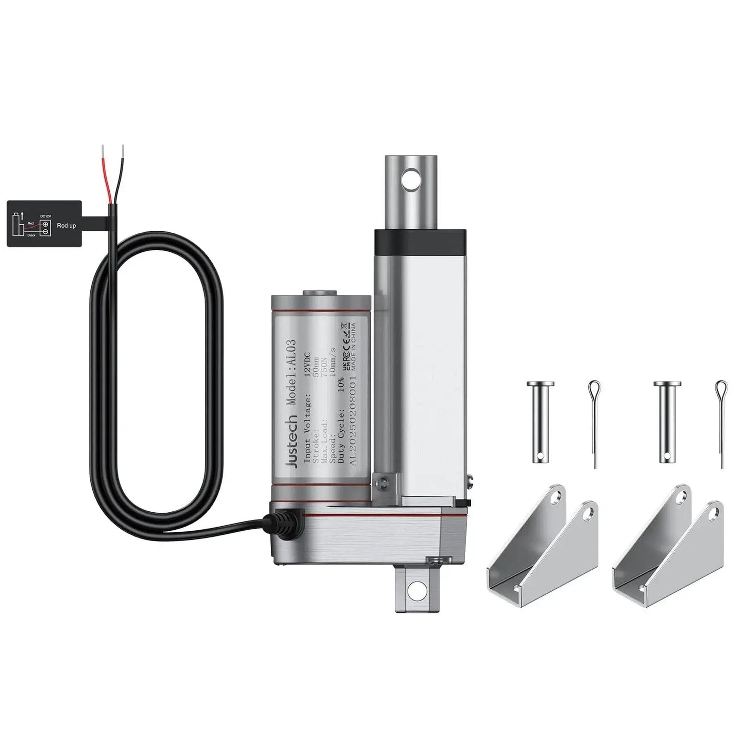 12V Linear Actuator 160LBS Lift, 2 Inch Stroke, with mounting brackets and hardware