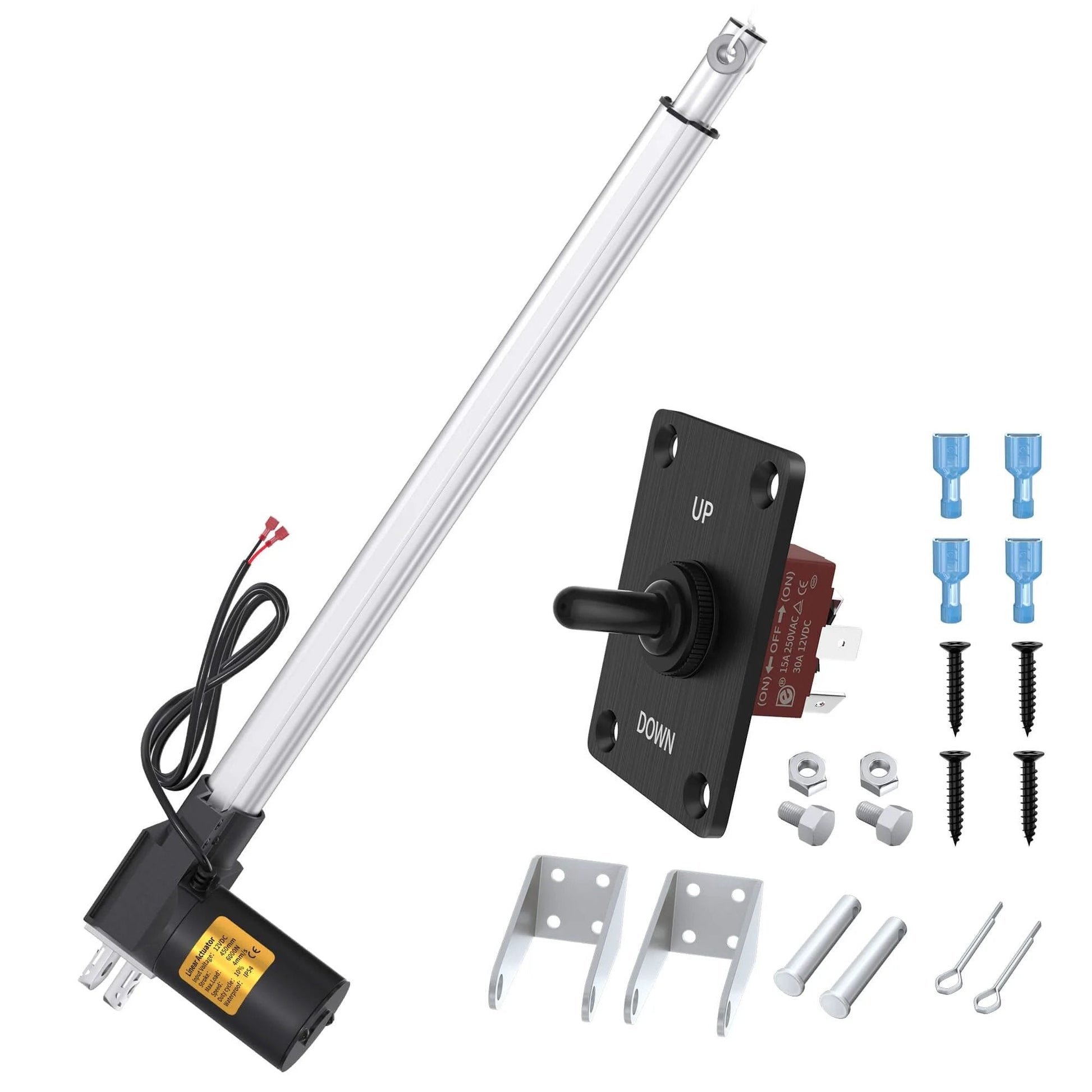 12v Actuator Heavy Duty 12v 18 Inch Stroke Electric Actuator 12v Linear Actuator 6000N 1320lb IP54 Waterproof with Switch and accessories