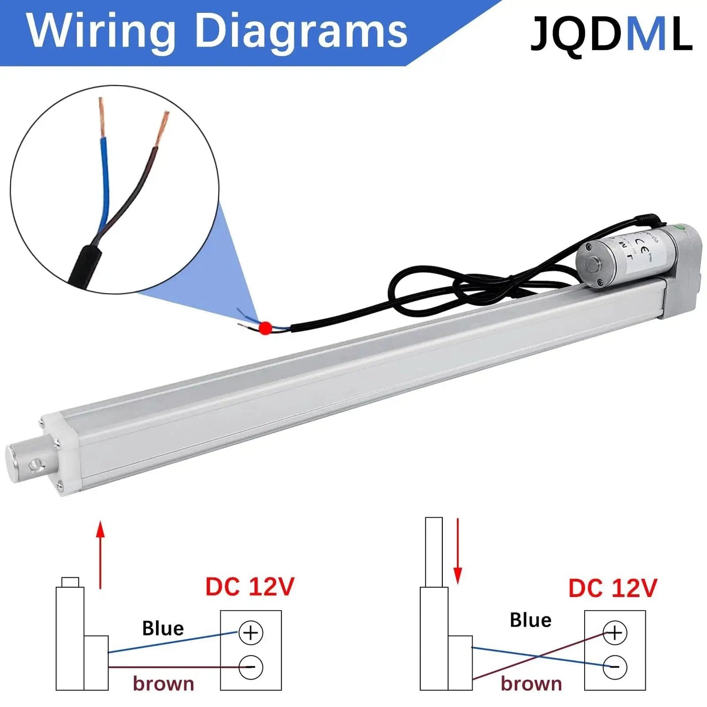Wiring diagram for Powerful 12V Linear Actuator With 2 Inch Stroke And 66 Lbs 300N Load Capacity Aluminum Alloy IP54.