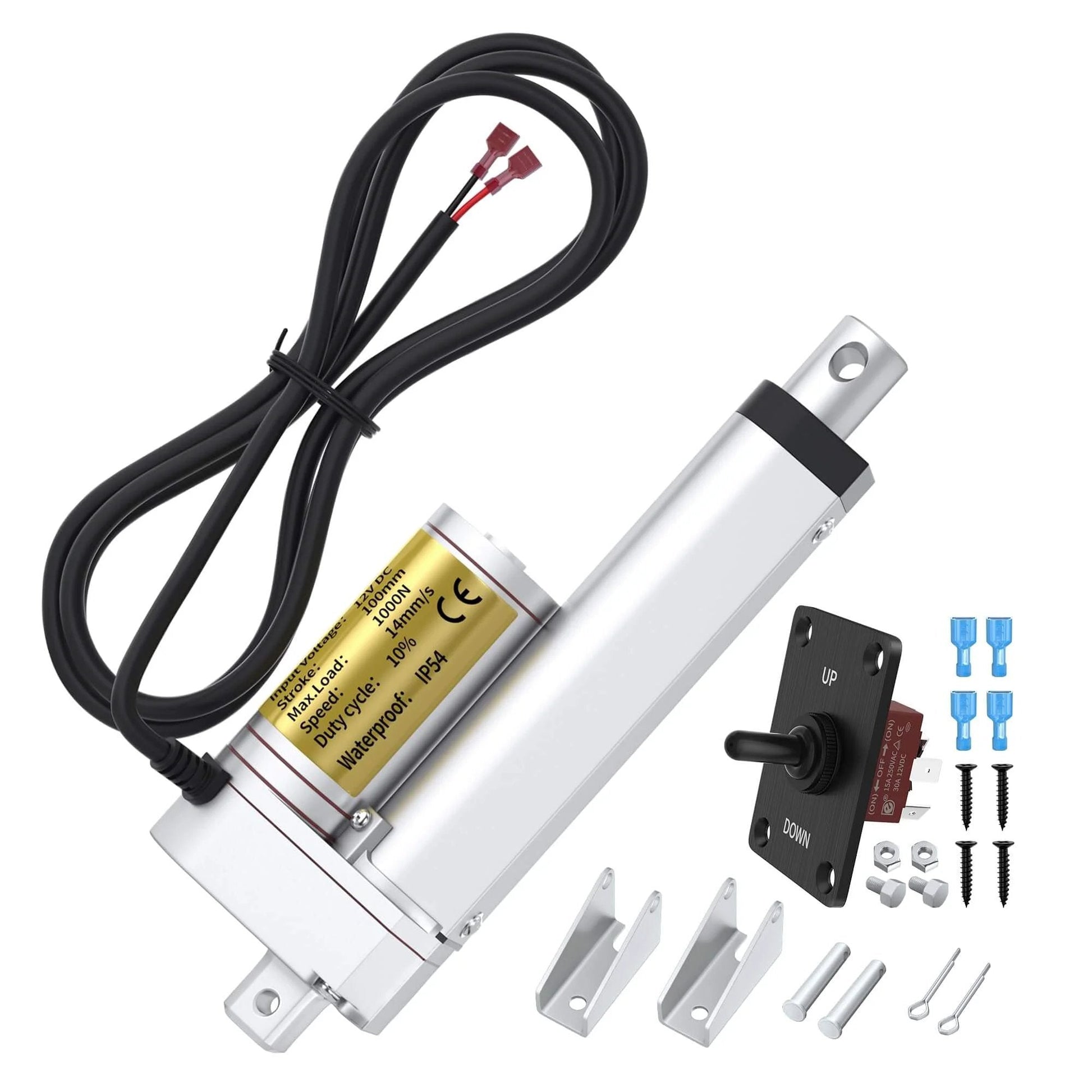 12V Linear Actuator, 4" Actuator 14 mm/s High Speed Linear Actuator Waterproof 1000N/220lbs Stroke with Switch Controller