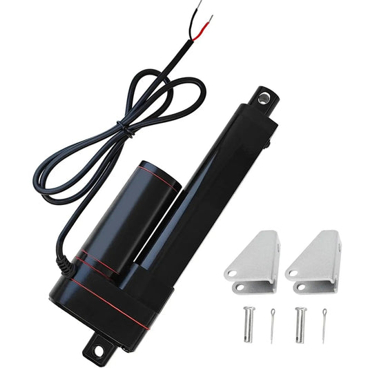 Four Inch High Speed 12V Linear Actuator With 88 Lbs Load Capacity IP65 Waterproof One Point Three Four Inches Per Second Travel Four Inch Stroke Retracted Nine Inches Extended Thirteen Inches Includes Mounting Brackets Heavy Duty Motion For DIY Projects product with brackets