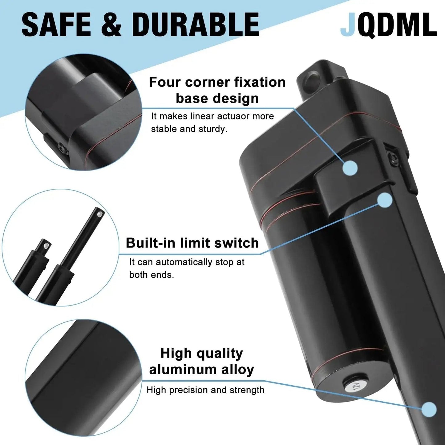 Heavy Duty 12V Linear Actuator With 8 Inch Stroke 176 Lbs Load 0.78 Inch Per Second Speed IP65 Rated Waterproof Dustproof with close-up details